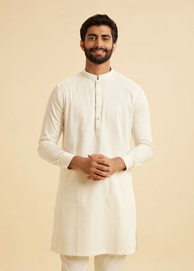 Manyavar Men Classic Cream Coloured Kurta Pajama