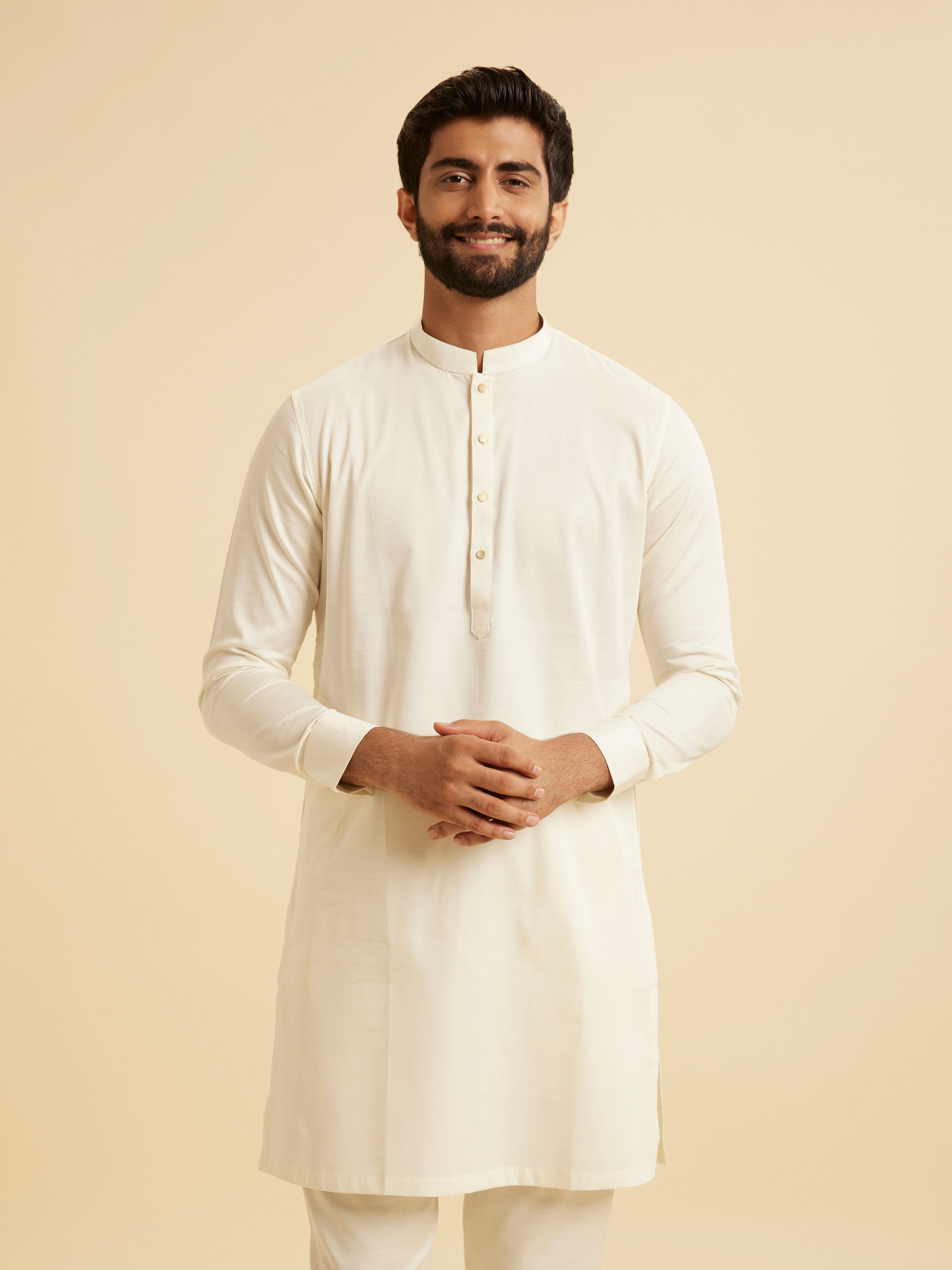 Manyavar Men Classic Cream Coloured Kurta Pajama