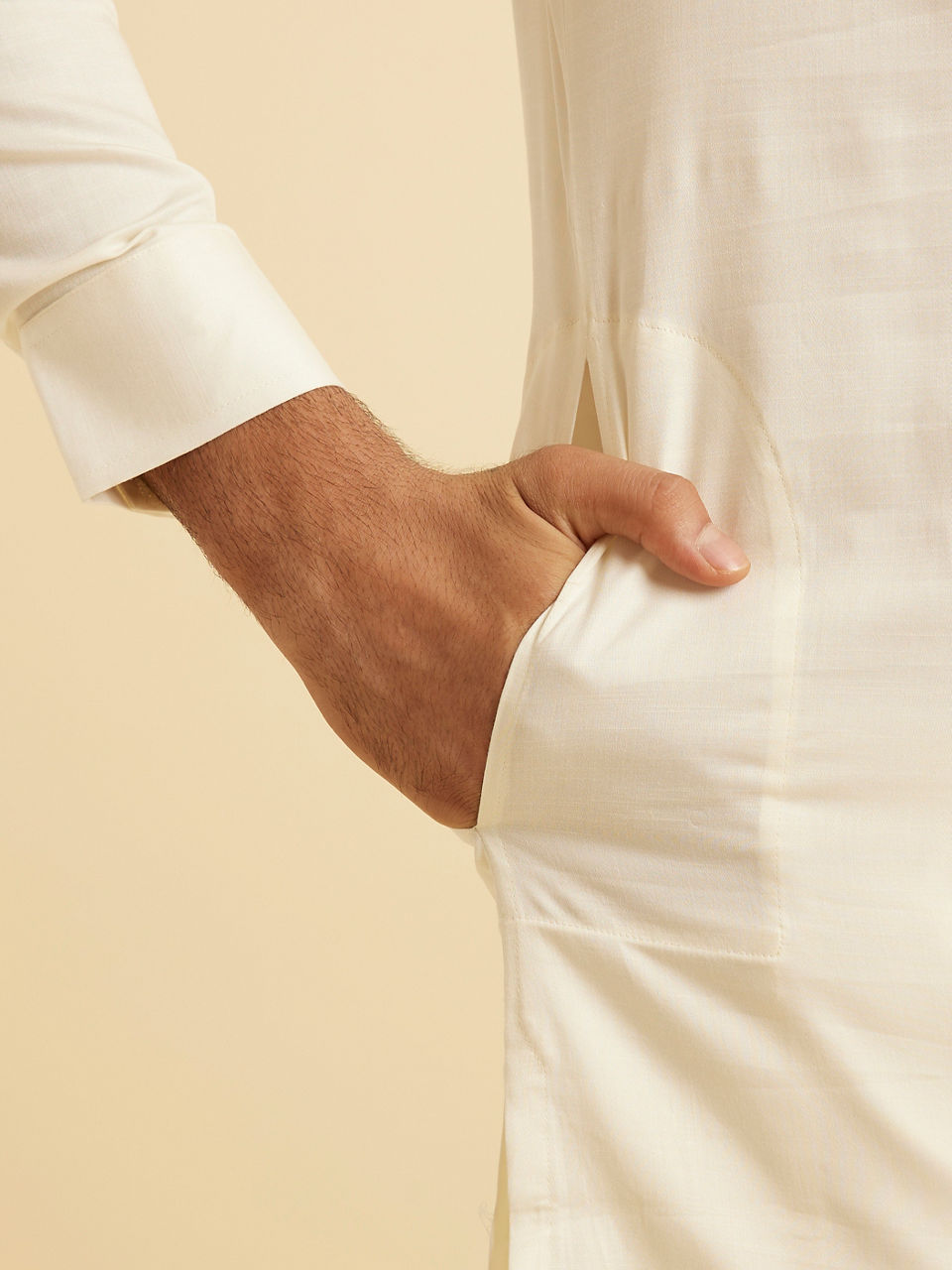 Manyavar Men Classic Cream Coloured Kurta Pajama