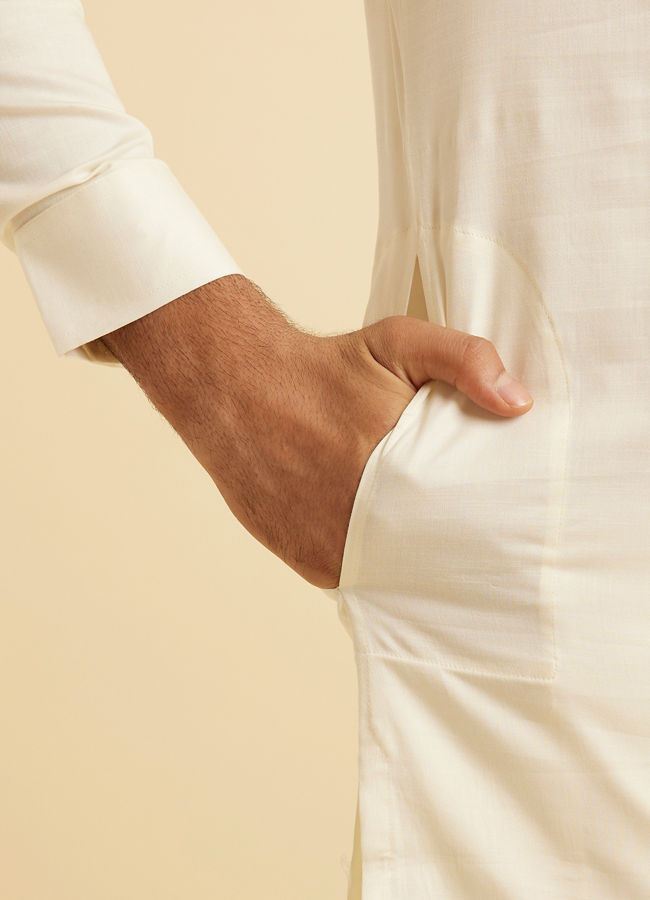 Manyavar Men Classic Cream Coloured Kurta Pajama