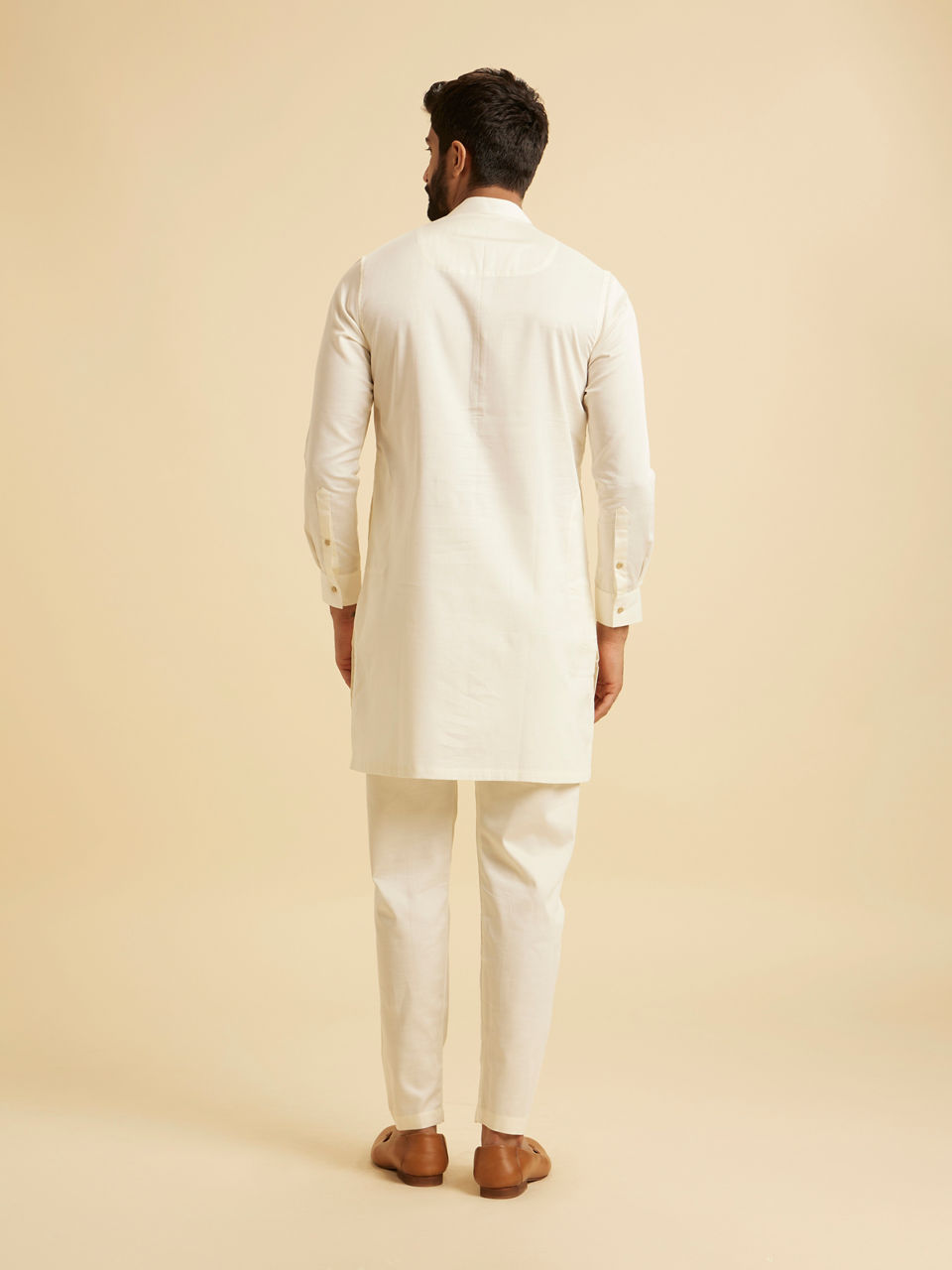Manyavar Men Classic Cream Coloured Kurta Pajama