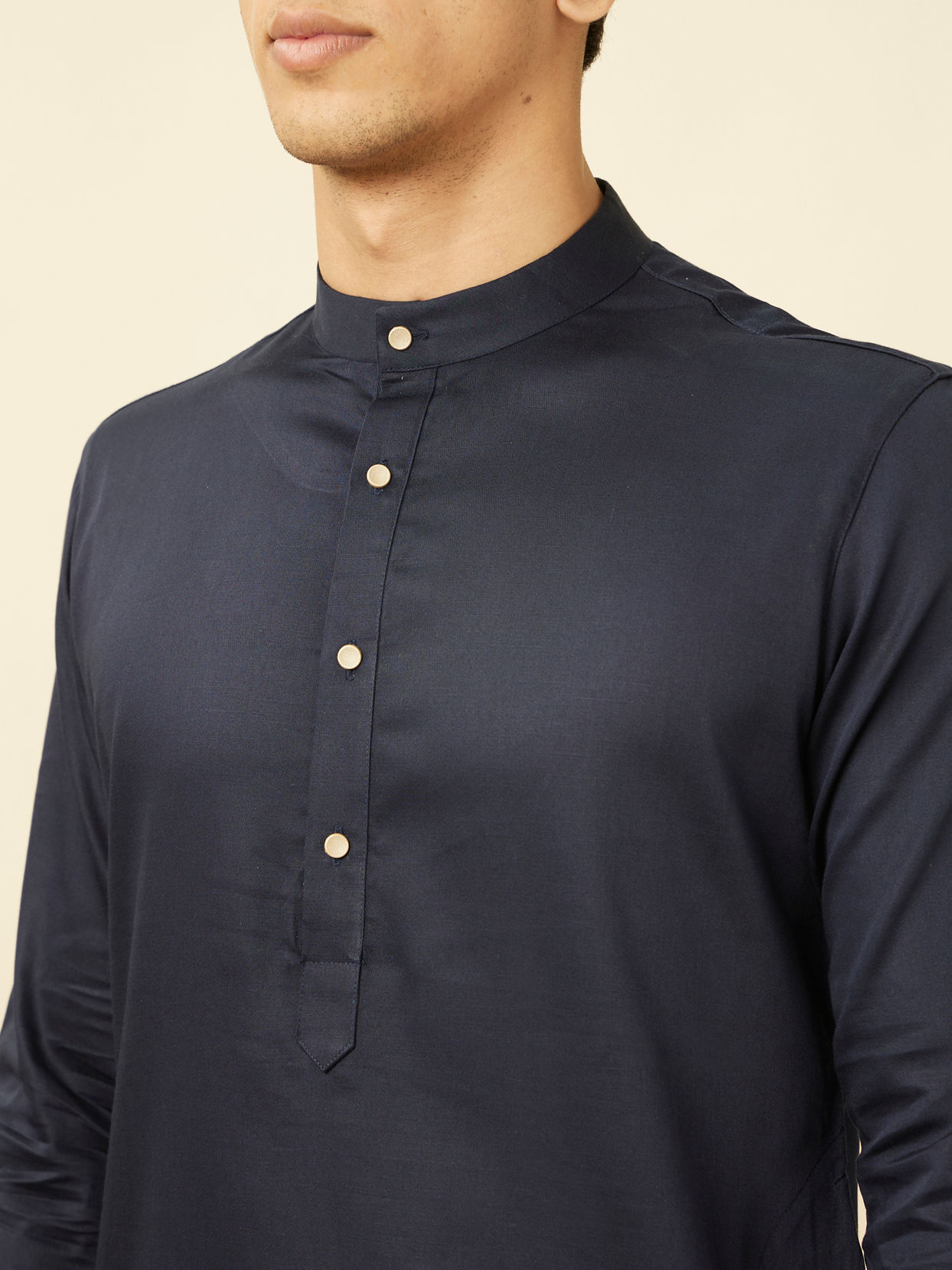 Women Beige & Navy Blue Kurta Set main image 1