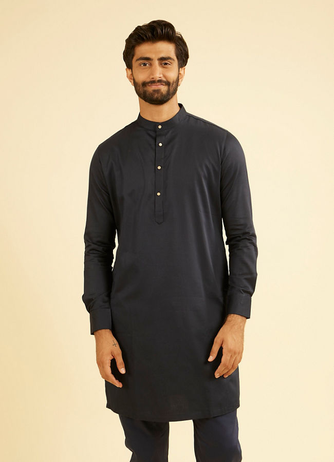 Manyavar Men Navy Blue Kurta Set