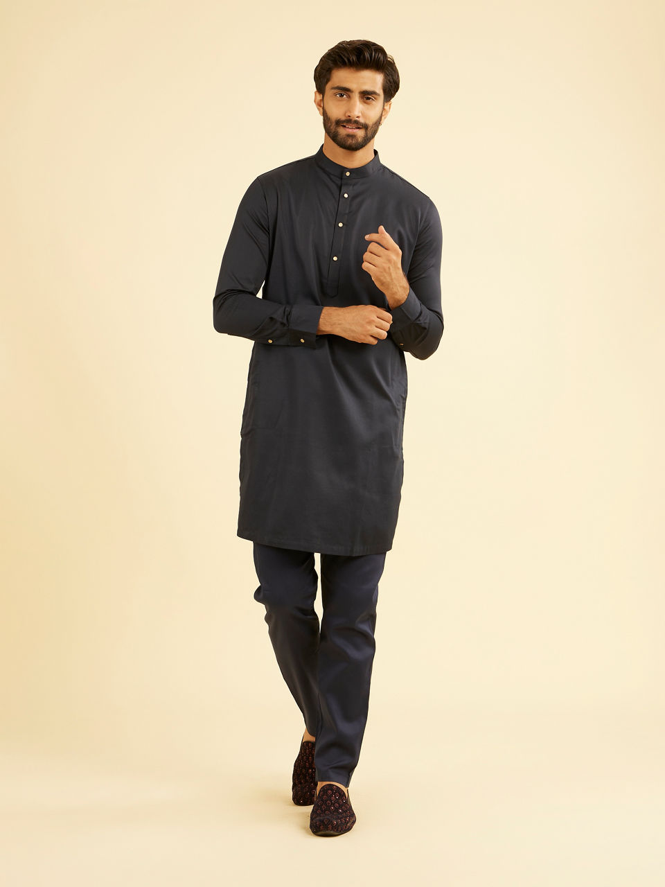 Manyavar Men Navy Blue Kurta Set
