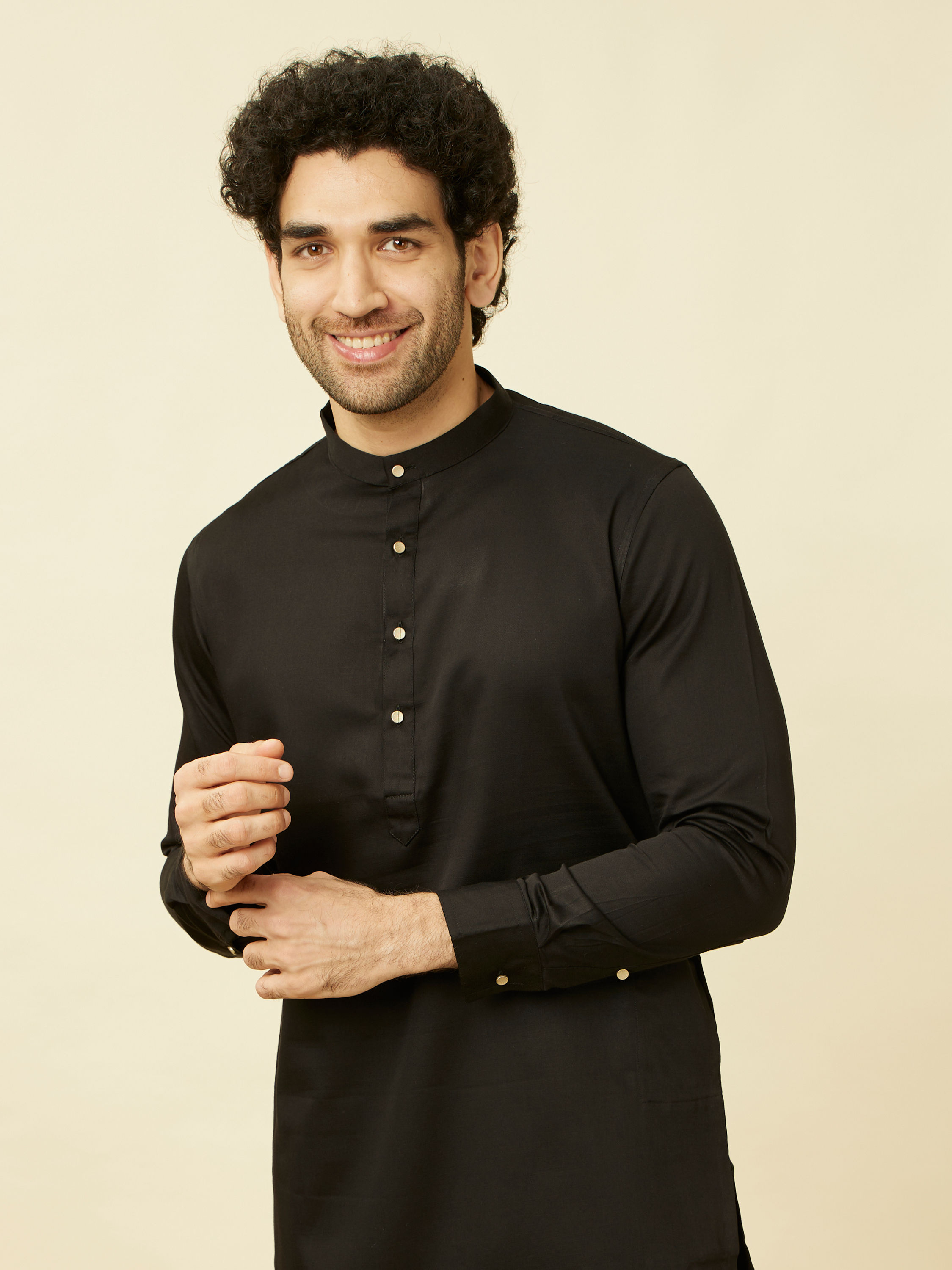 Manyavar Men Charcoal Black Kurta Set