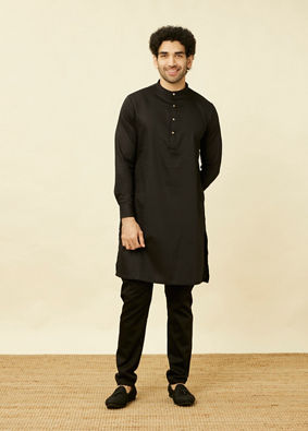 alt message - Manyavar Men Charcoal Black Kurta Set image number 2