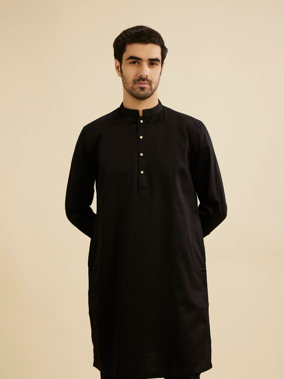 Manyavar Men Charcoal Black Kurta Set