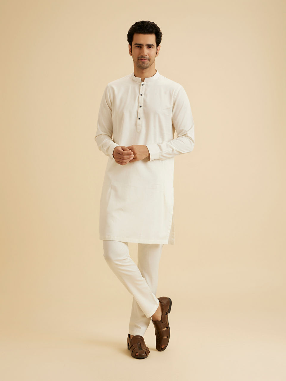 Manyavar Men Classic Cream Kurta Pajama
