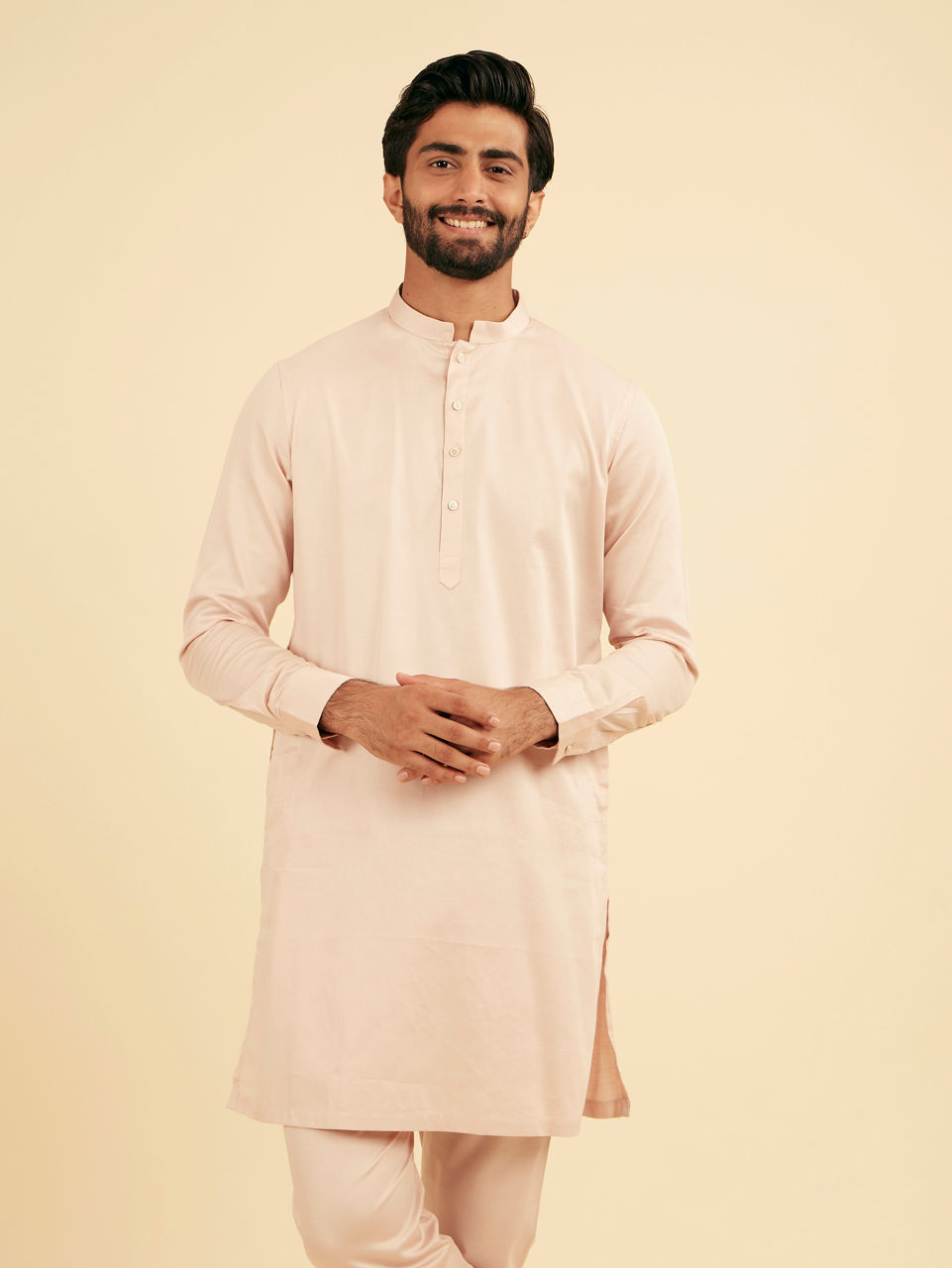 Manyavar Men Dusty Pink Cotton Kurta Pajama