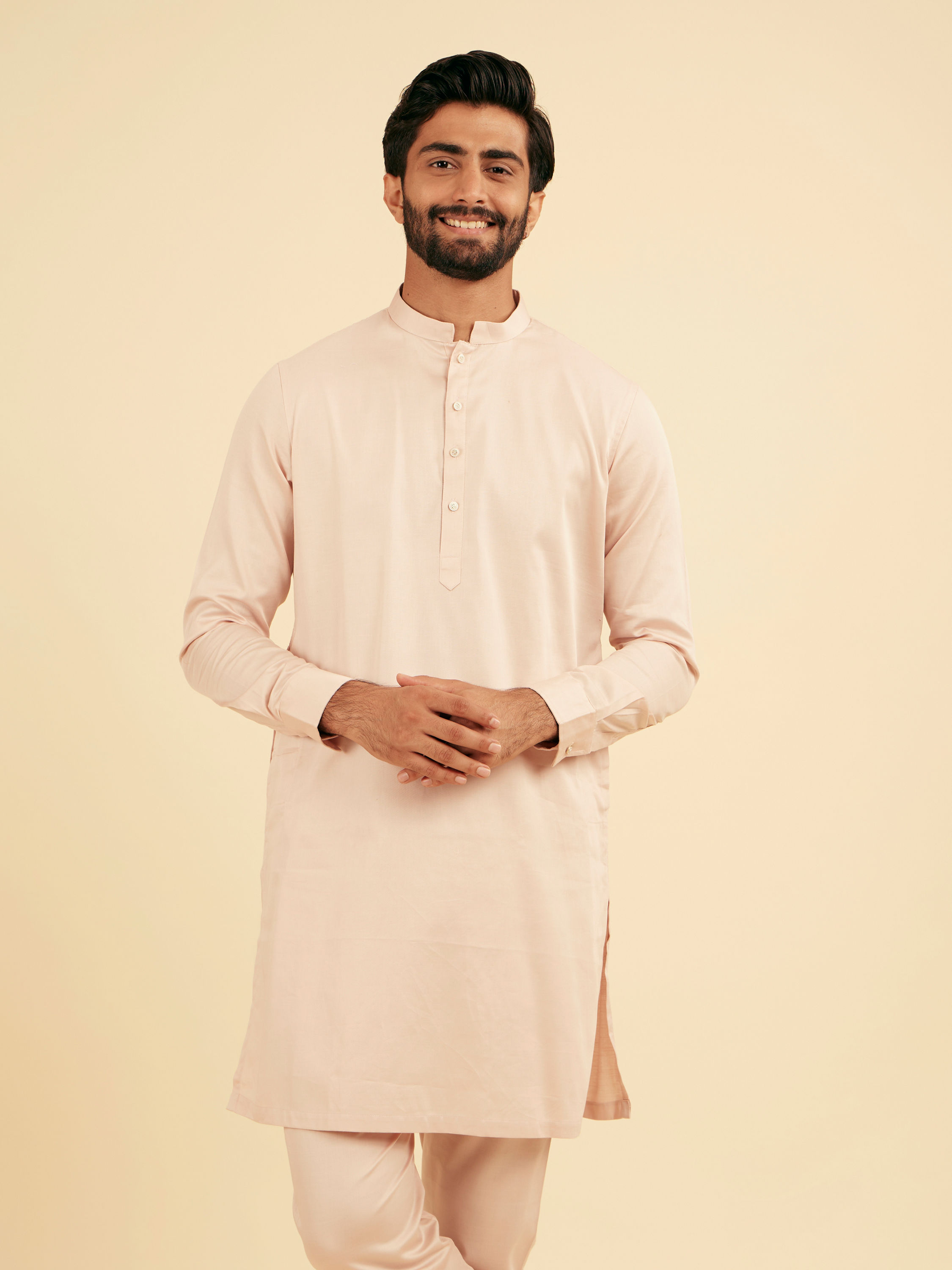 Manyavar Men Dusty Pink Cotton Kurta Pajama