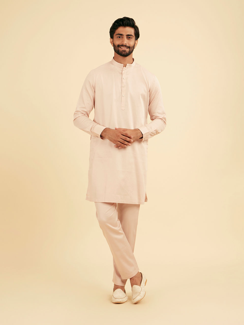 Manyavar Men Dusty Pink Cotton Kurta Pajama