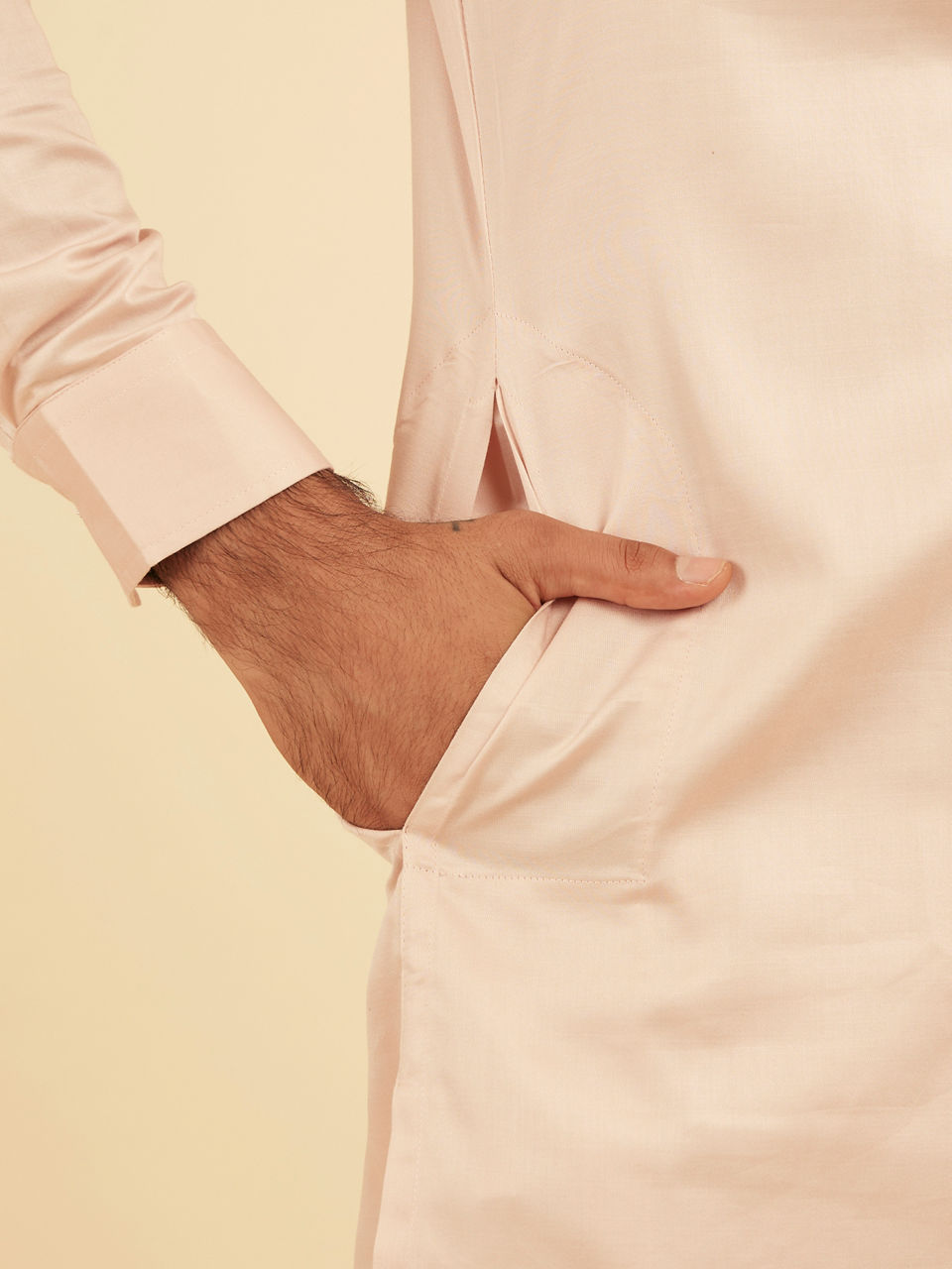 Manyavar Men Dusty Pink Cotton Kurta Pajama