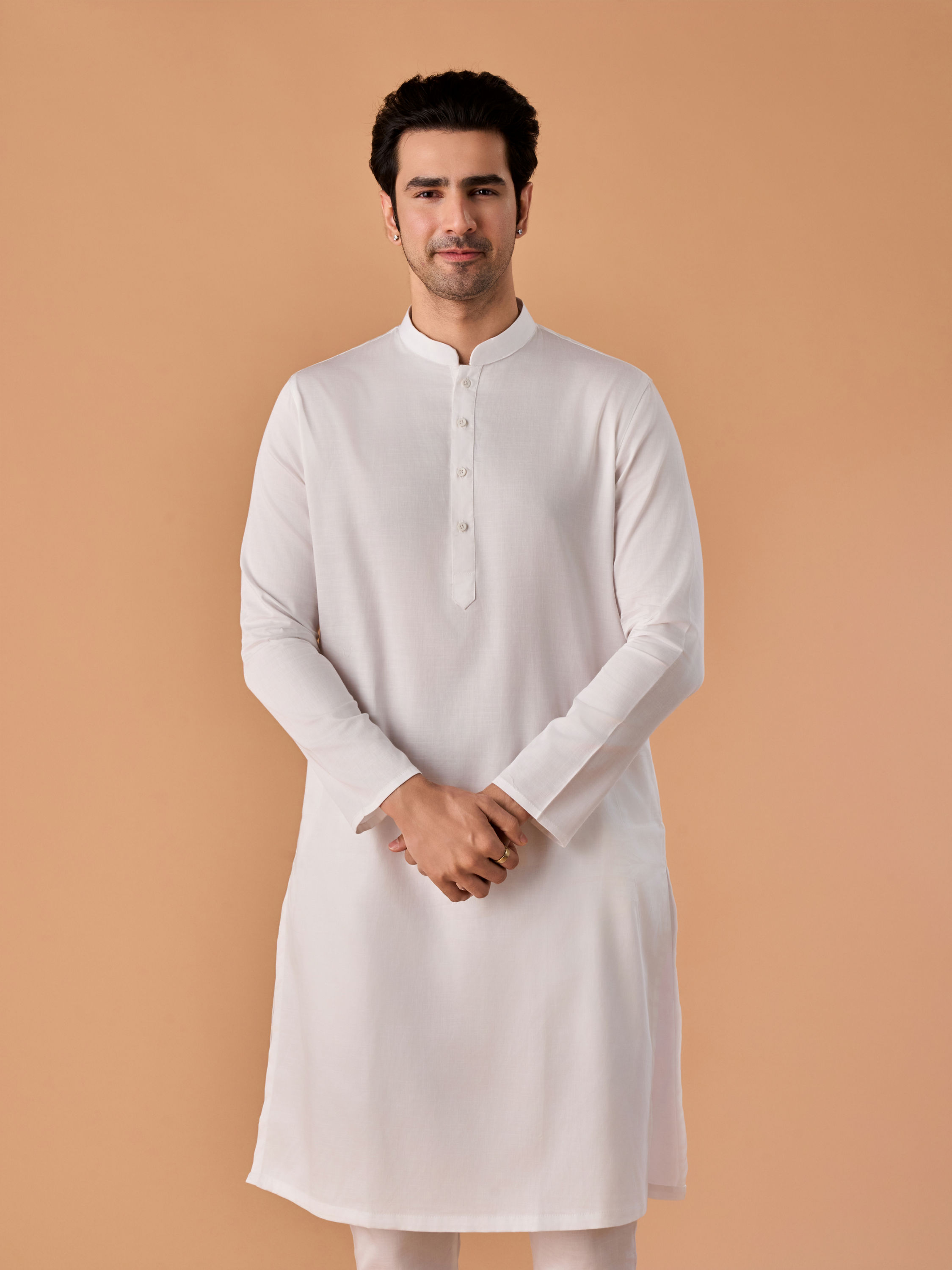 Manyavar Men White Cotton Kurta Pajama