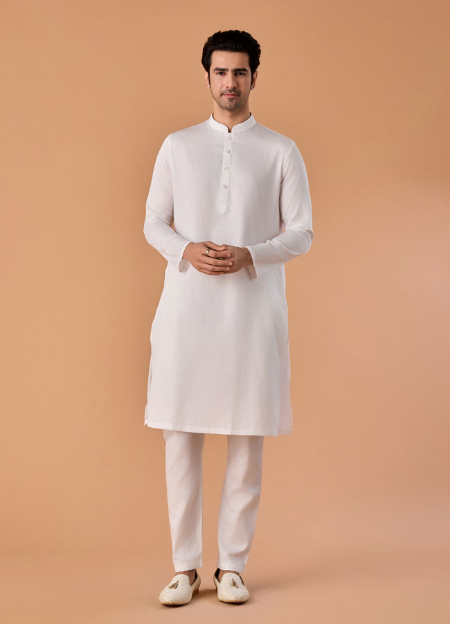 Manyavar Men White Cotton Kurta Pajama