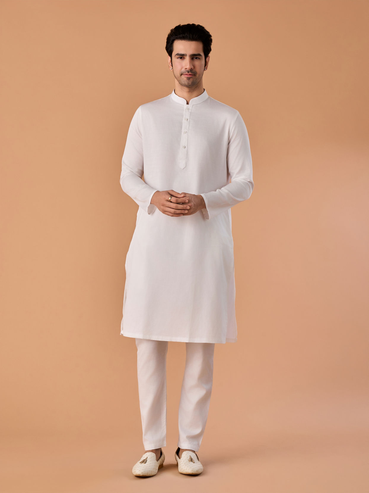Manyavar Men White Cotton Kurta Pajama