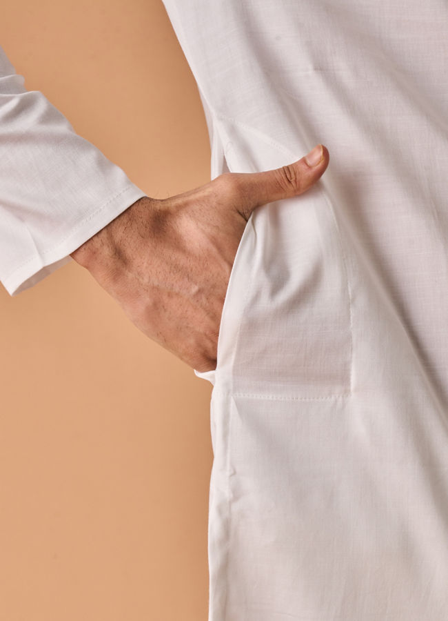Manyavar Men White Cotton Kurta Pajama