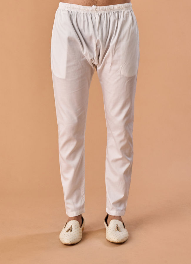 Manyavar Men White Cotton Kurta Pajama
