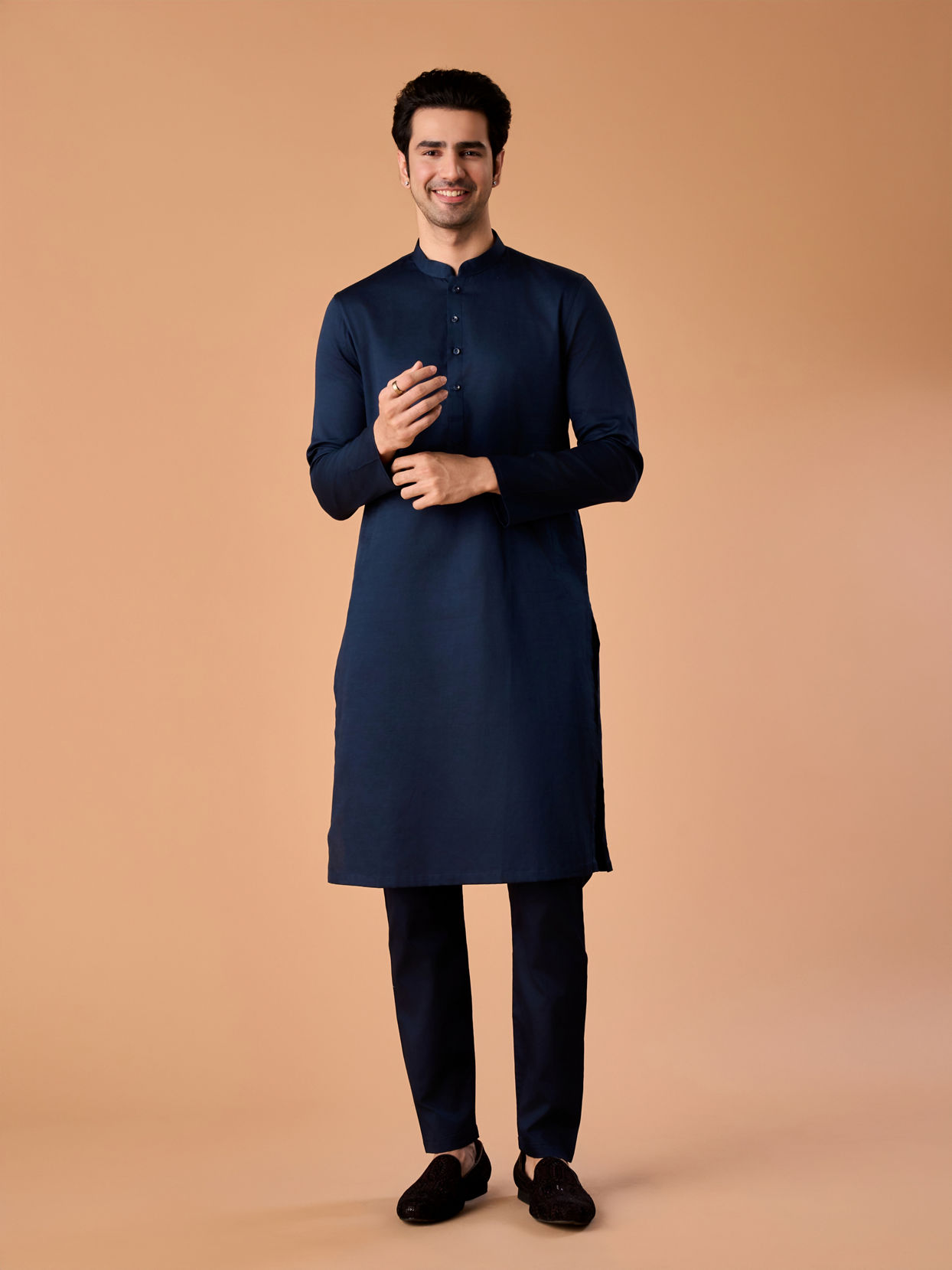 Manyavar Men Dark Blue Splendour Kurta Pajama