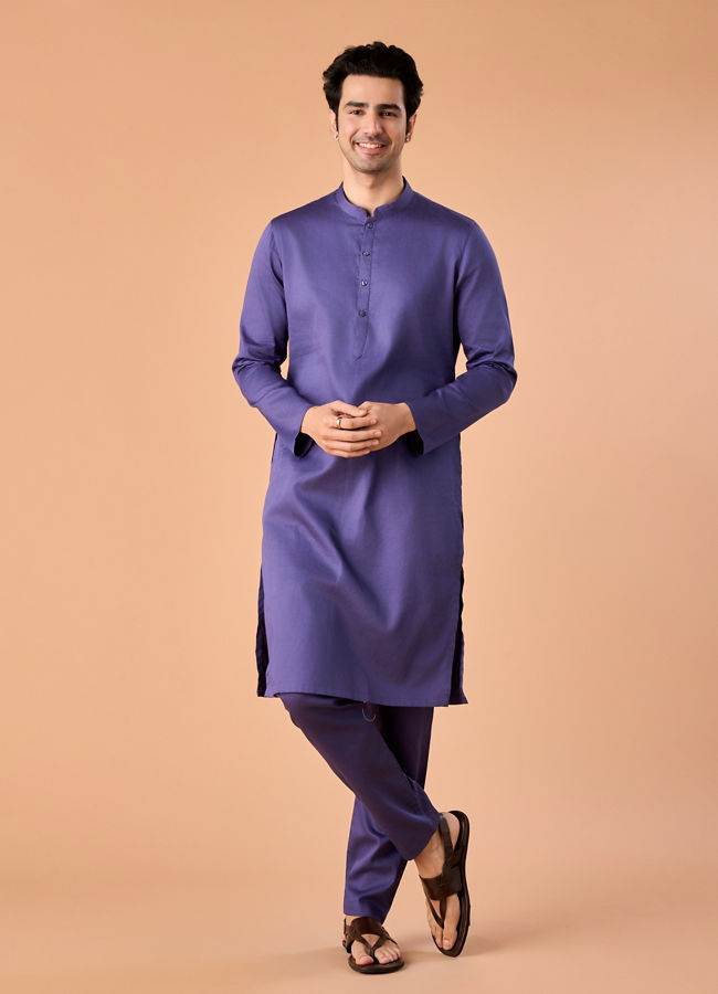 Manyavar Men Purple Glory Cotton Kurta Pajama
