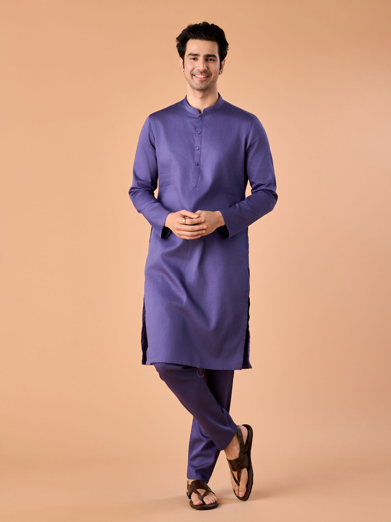 Manyavar Men Purple Glory Cotton Kurta Pajama