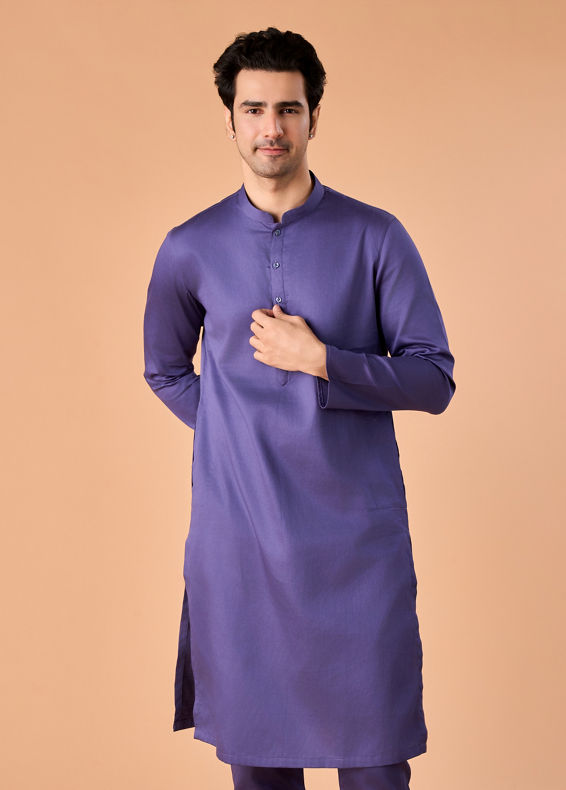 Manyavar Men Purple Glory Cotton Kurta Pajama