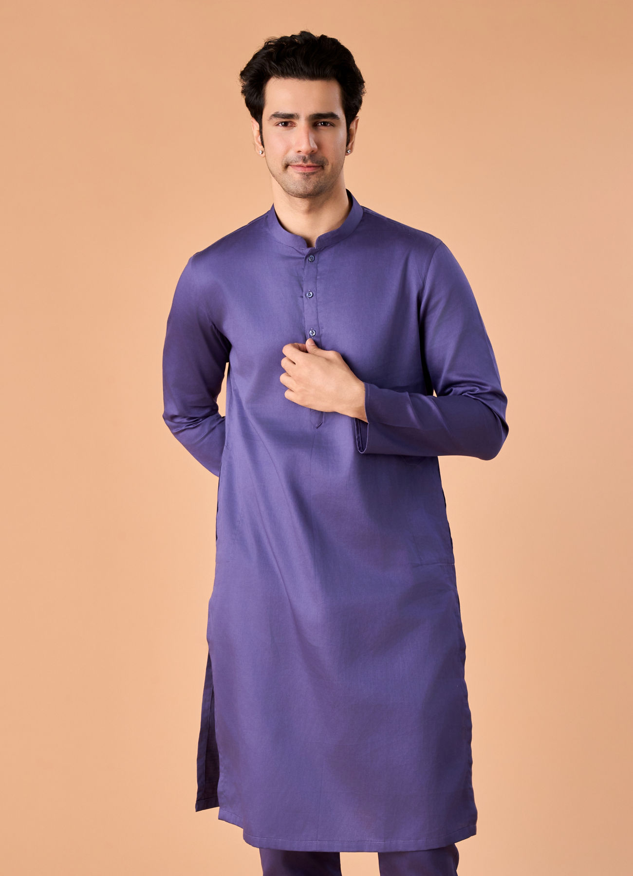 Manyavar Men Purple Glory Cotton Kurta Pajama