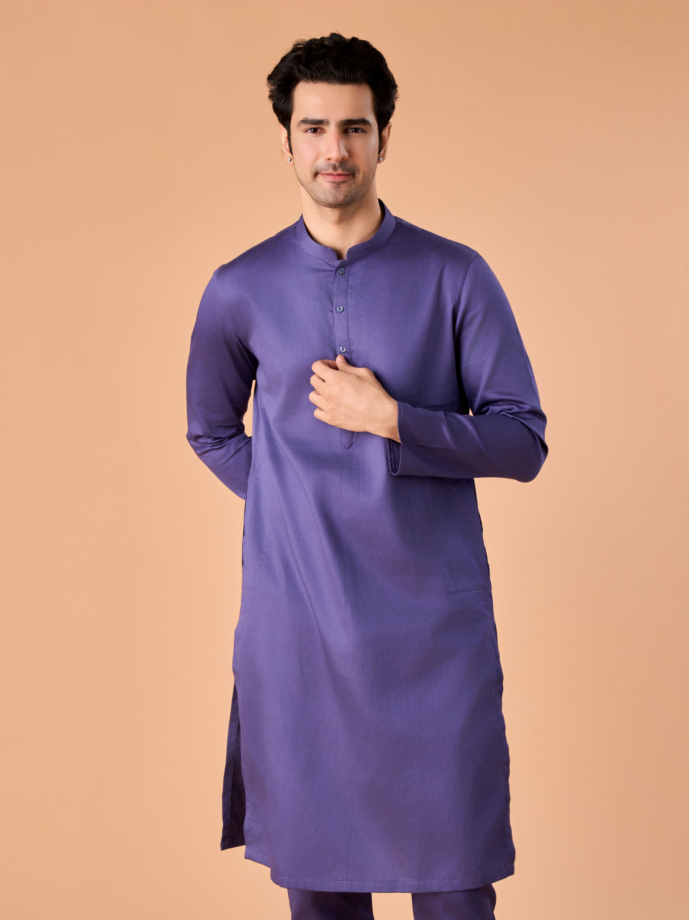 Manyavar Men Purple Glory Cotton Kurta Pajama