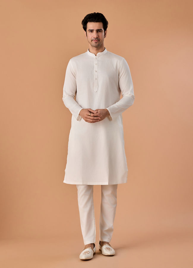 Manyavar Men Warm White Cotton Kurta Pajama