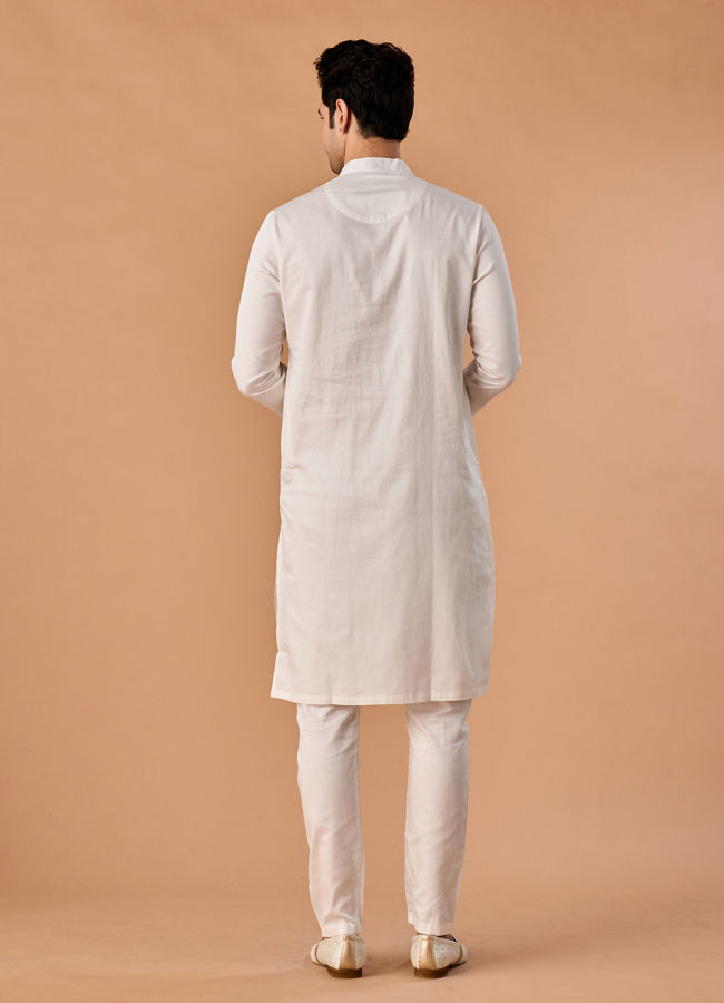 Manyavar Men Warm White Cotton Kurta Pajama