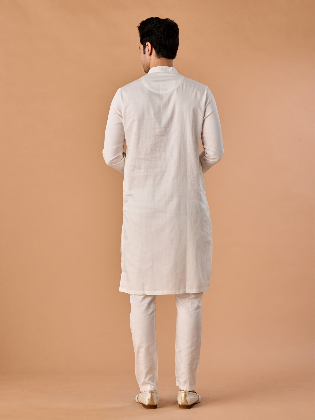Manyavar Men Warm White Cotton Kurta Pajama