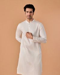 Manyavar Men Warm White Cotton Kurta Pajama
