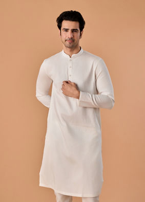 Manyavar Men Warm White Cotton Kurta Pajama