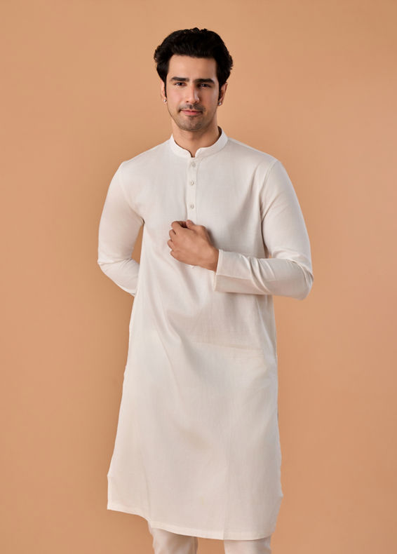 Manyavar Men Warm White Cotton Kurta Pajama