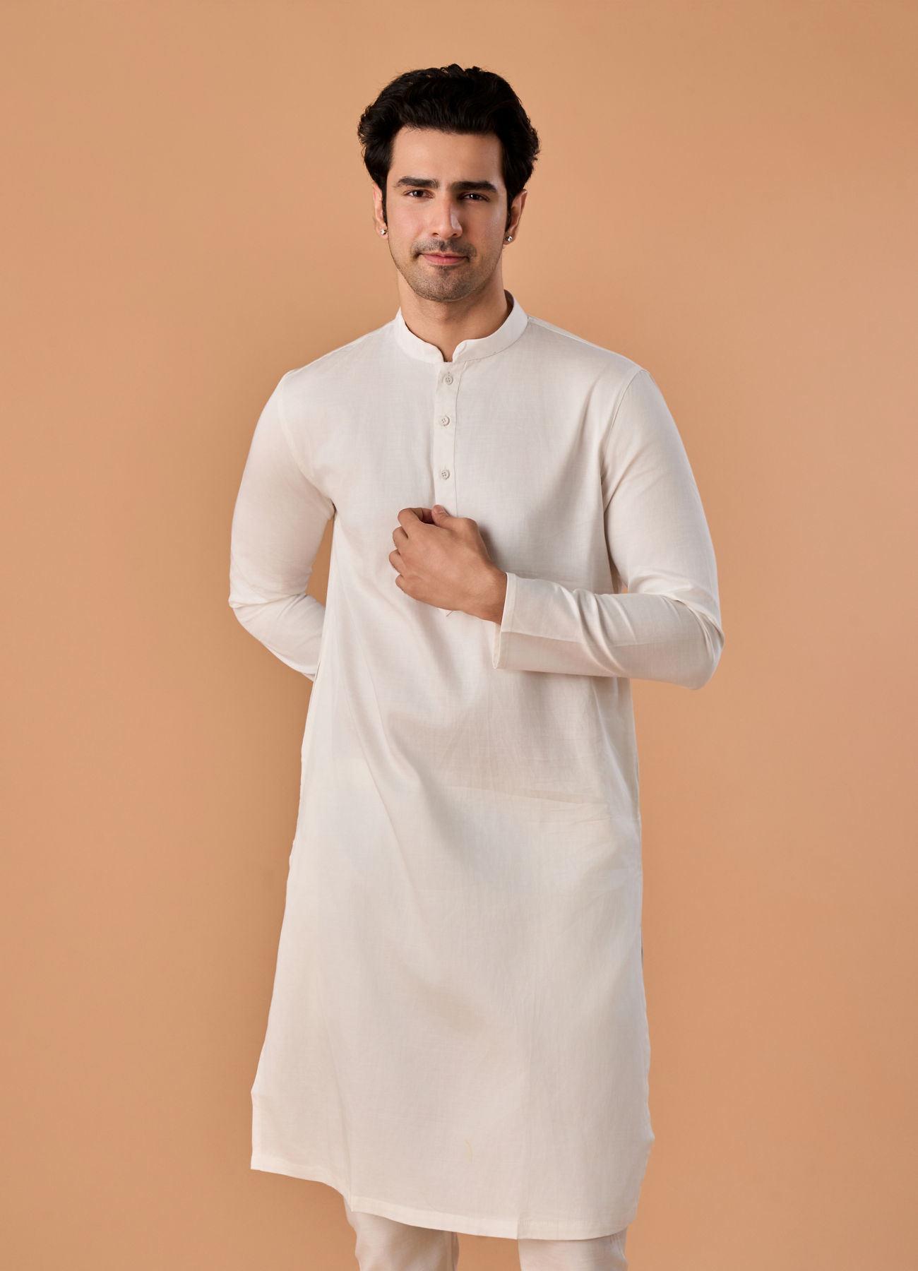 Manyavar Men Warm White Cotton Kurta Pajama