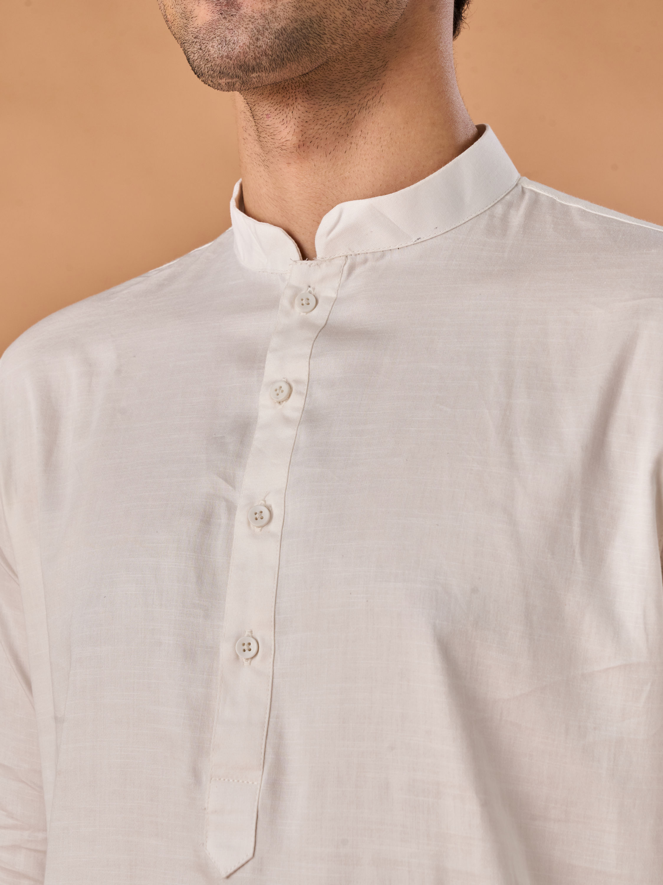 Manyavar Men Warm White Cotton Kurta Pajama