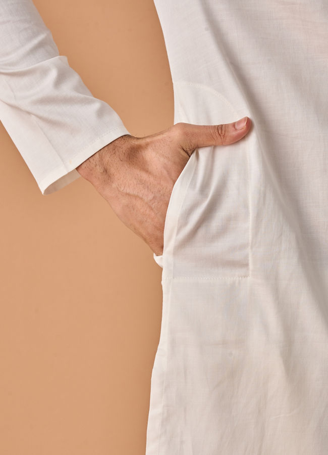 Manyavar Men Warm White Cotton Kurta Pajama