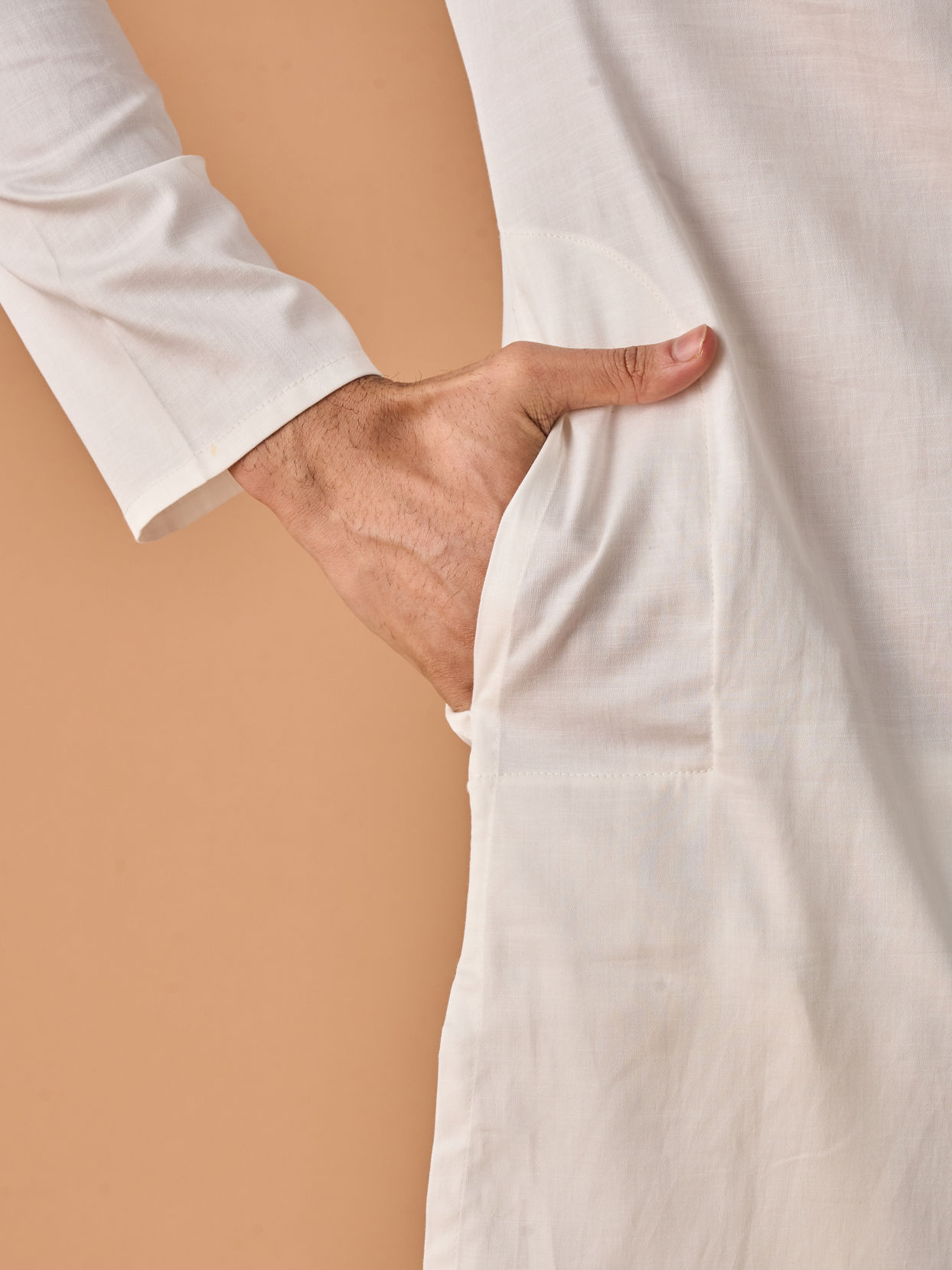 Manyavar Men Warm White Cotton Kurta Pajama