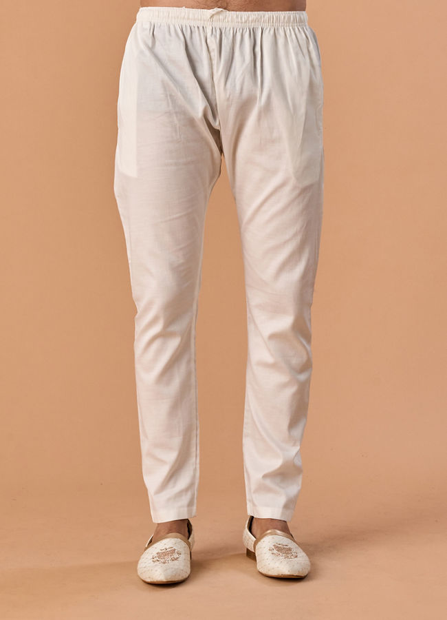 Manyavar Men Warm White Cotton Kurta Pajama
