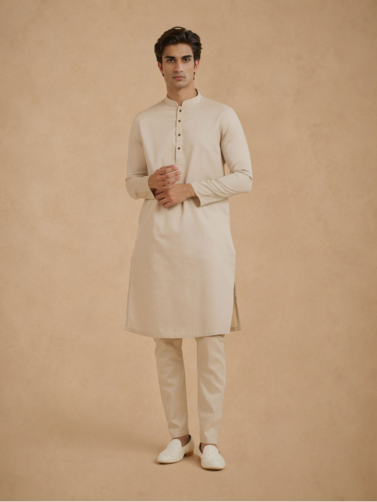 Manyavar Men Regal Beige Kurta Pajama