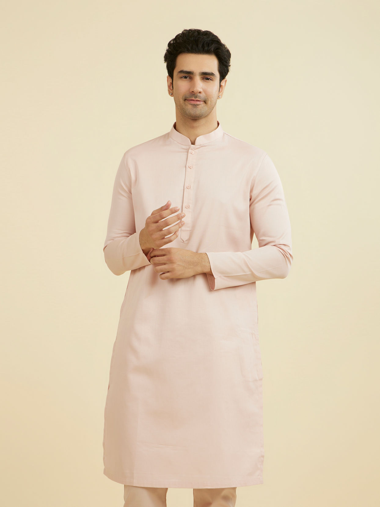 Manyavar Men Dusty Pink Cotton Ensemble Kurta Pajama