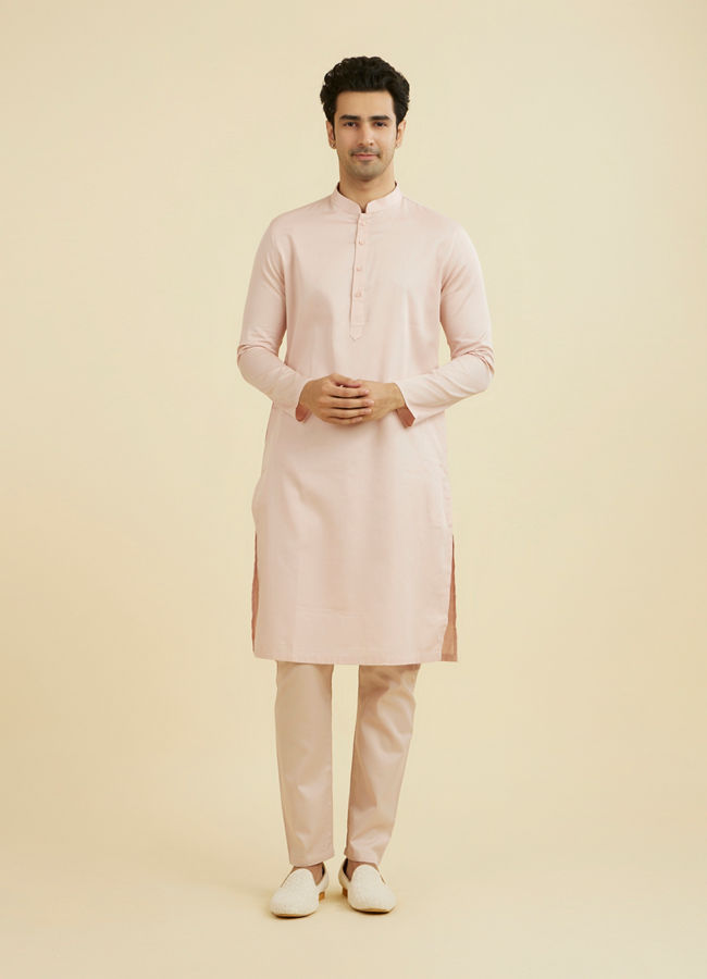 Manyavar Men Dusty Pink Cotton Ensemble Kurta Pajama
