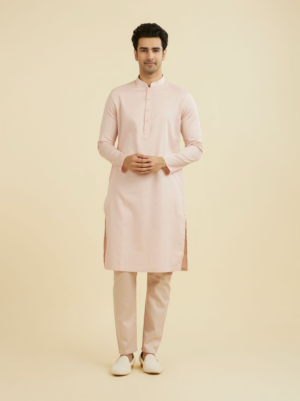 Manyavar Men Dusty Pink Cotton Ensemble Kurta Pajama
