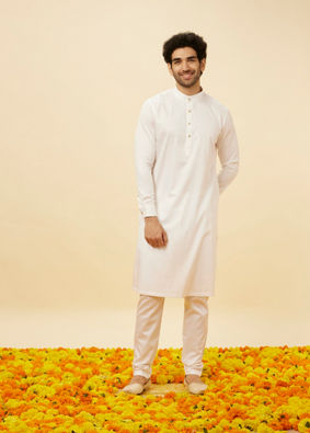 alt message - Manyavar Men Soft Cream Classic Bandhgala Kurta Set image number 2