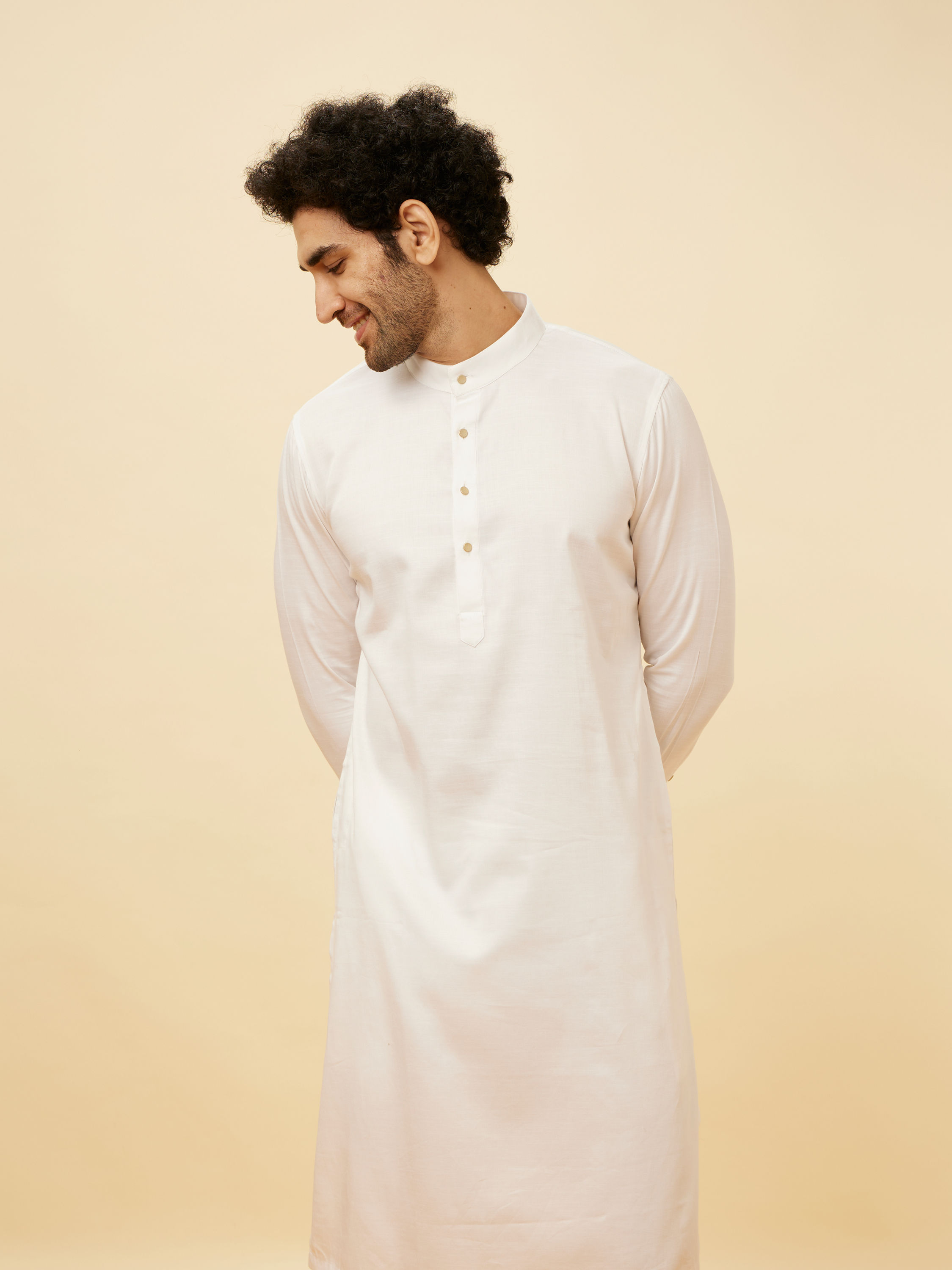 Manyavar Men Soft Cream Classic Bandhgala Kurta Set