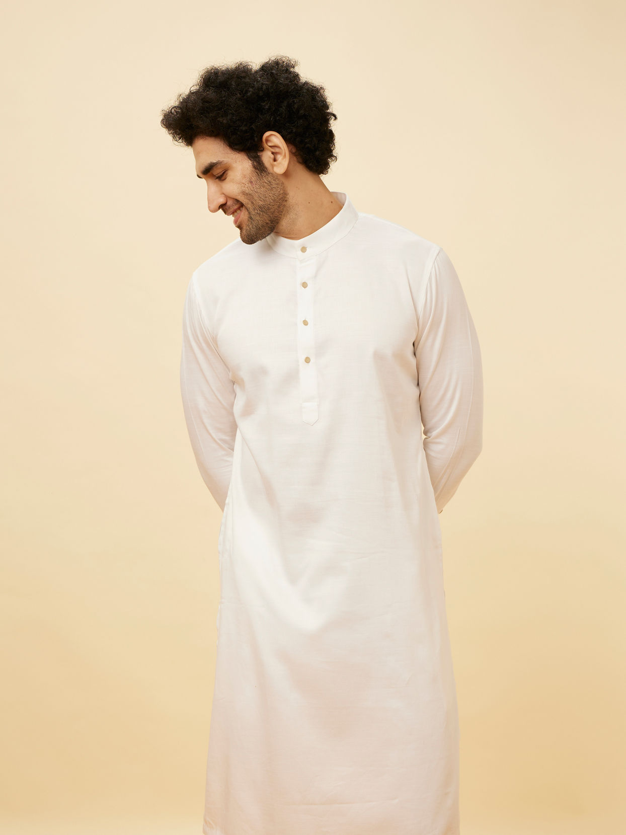 alt message - Manyavar Men Soft Cream Classic Bandhgala Kurta Set image number 0