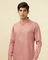 alt message - Manyavar Men Coral Pink Kurta Set image number 0