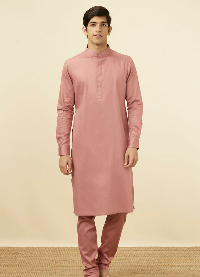 alt message - Manyavar Men Coral Pink Kurta Set image number 2