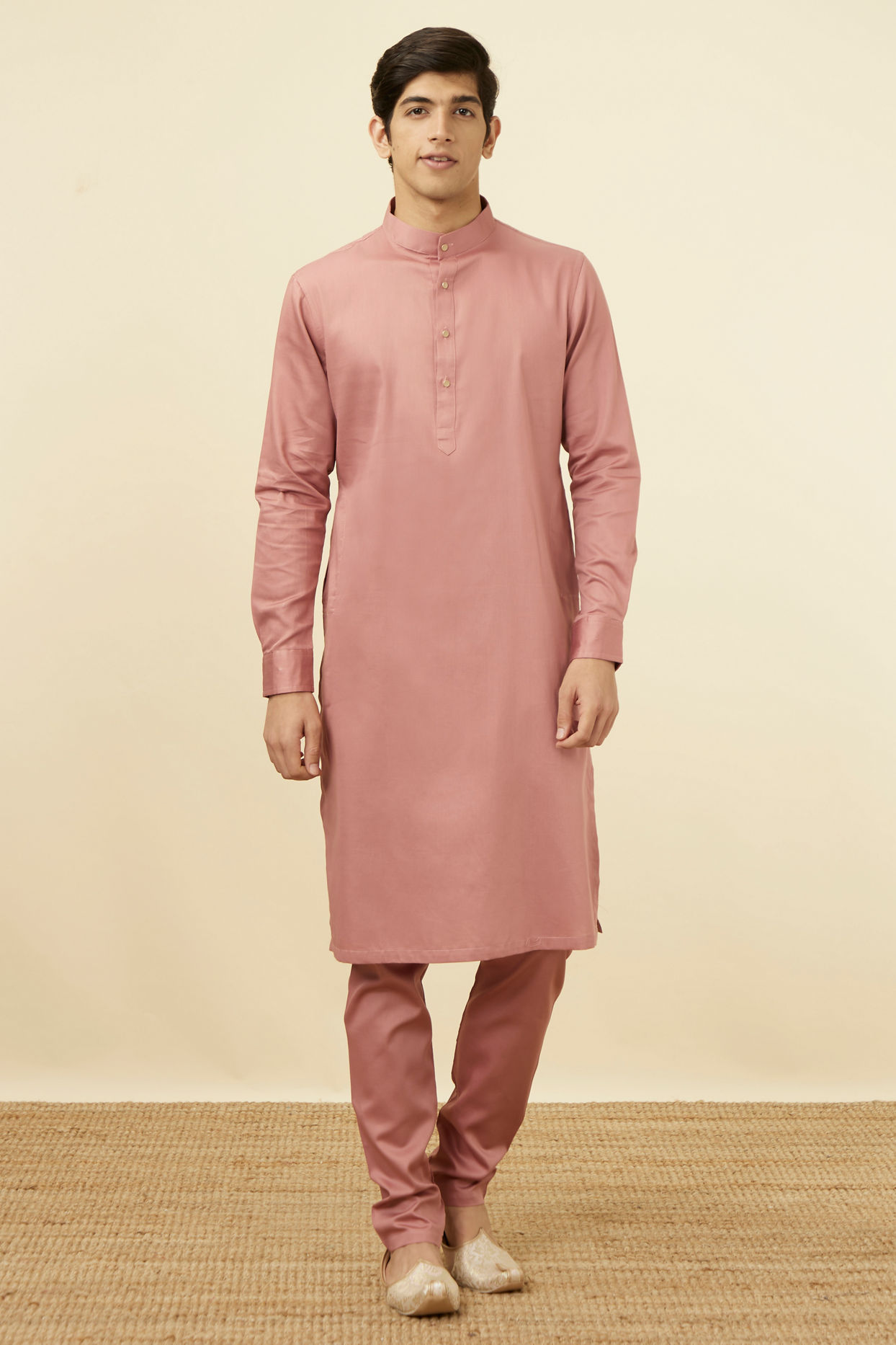 Manyavar Men Coral Pink Kurta Set