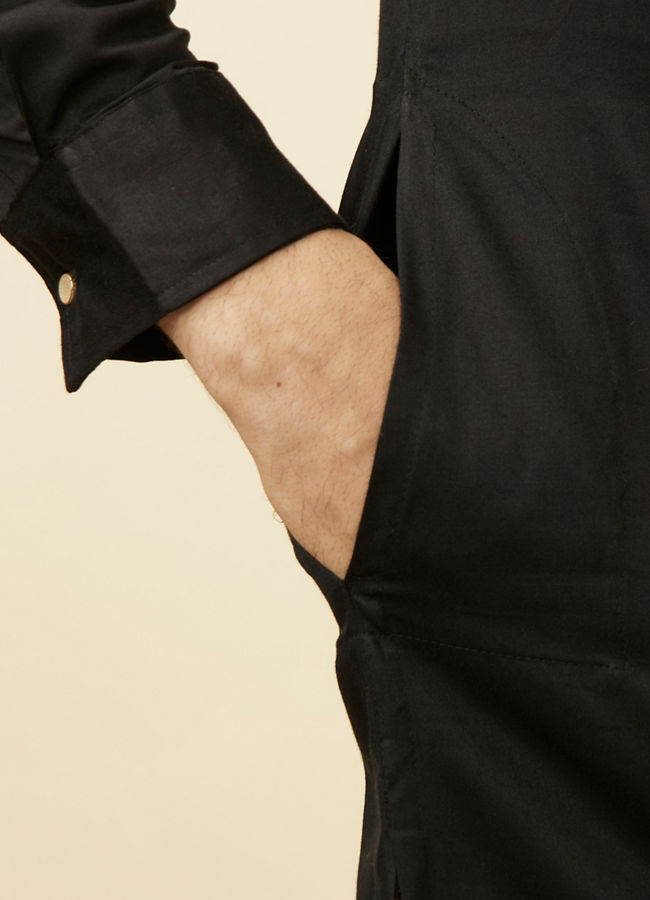 Manyavar Men Black Solid Kurta Set