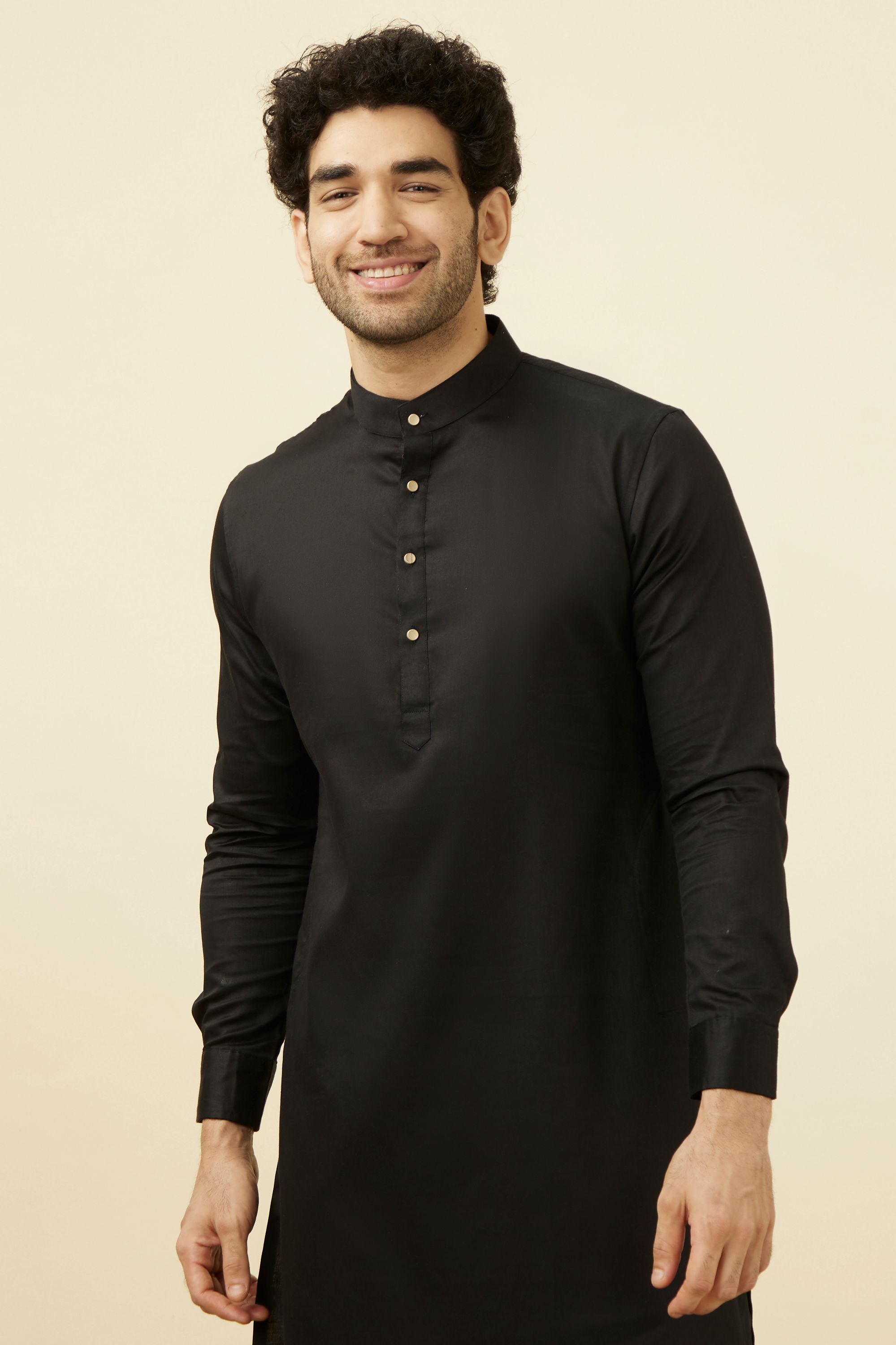 Manyavar Men Black Solid Kurta Set